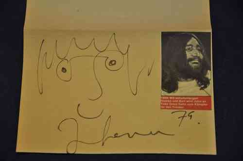 John Lennon Autogramm handsigniert mit Zeichnung
