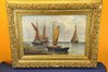 Oil painting Zeesenboot boat on beach 1880 signed J.Holl