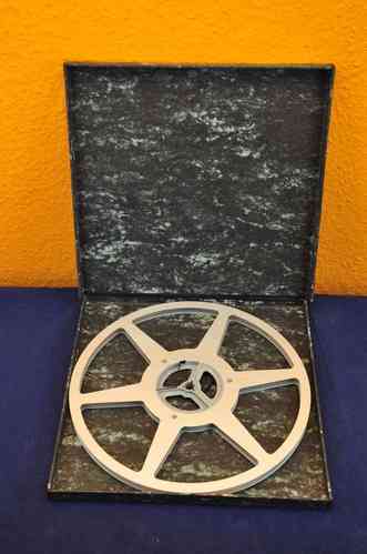 8mm Film Leerspule Aluminium mit Pappbox um 1950