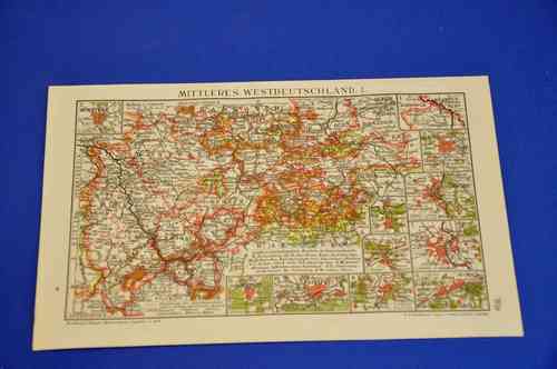 Landkarte Brockhaus 1906 Mittleres Westdeutschland I-II