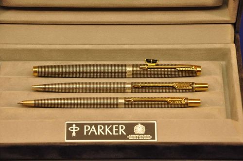 Parker Cisele Sterling Silber Set Kugelschreiber Bleistift Füller