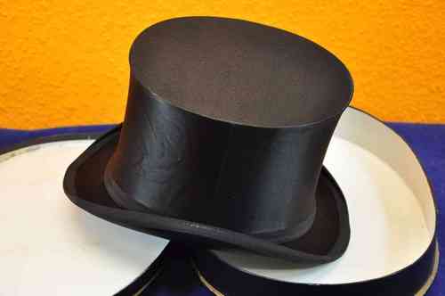 Klappzylinder Hut Schwarz Seide mit Hutschachtel