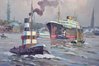 Ölgemälde Karl Goldberg Hamburger Hafen mit Schlepper
