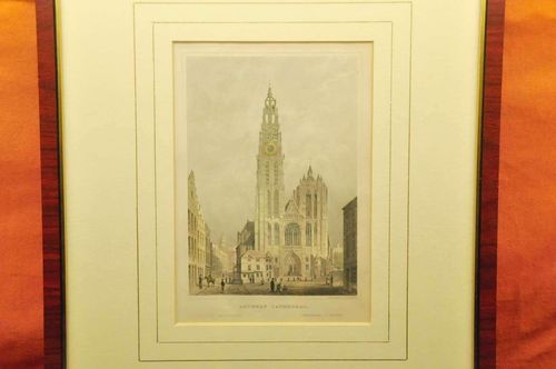 Color etching Church of our Lady in Antwerp in 1850