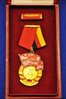 DDR banner of labor badge 1974 in the case
