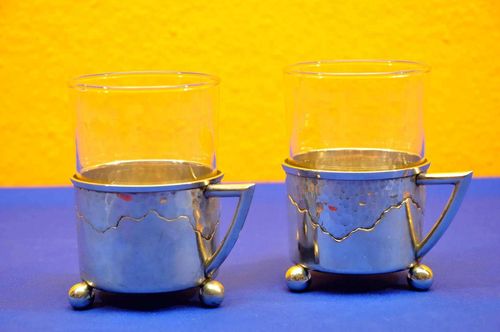 2 antike Teeglashalter 800 Silber Gebr. Friedländer