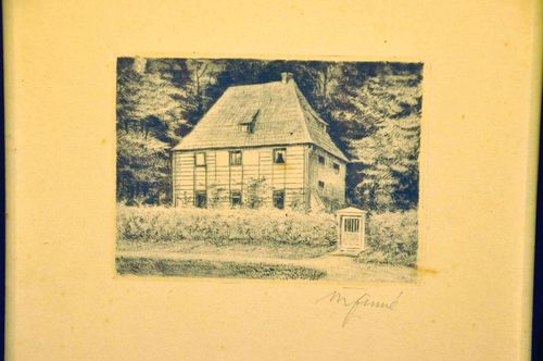 Old engraving Goethe's garden house 1900 with frame