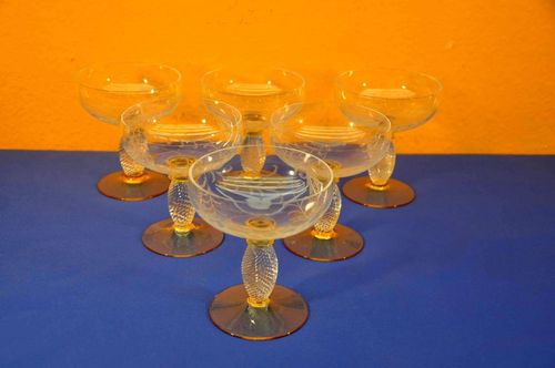 Theresienthal Pieroth 6 champagne glasses Bumblebee cut