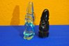 2 sculptures Mexican gods figures obsidian and glass