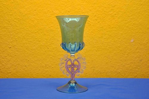 Murano Flügelglas Kelch Pokal mit Herz Kreuz Lyra