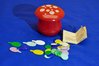 Vintage flea game Plastic mushroom in red