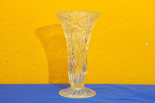 Old pressed glass crystal vase around 1920s