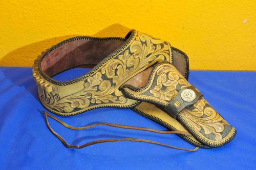 Western revolver belt embossed leather handmade