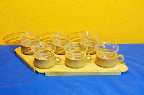 VEB Tea Glass Set on Wooden Tray