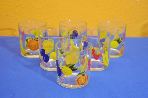 70s Vintage Drinking Glass Set Fruit Decor