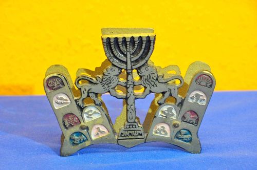 Messing Briefständer aus Israel Menora Sternenzeichen