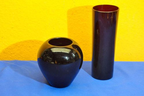 Kristall Vasen Set Dunkelrot Zylinder und Herz
