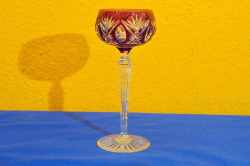 Wine glass crystal purple overlaid hand cut 1920s