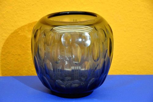 Art Deco Kristall Vase Grau Kugelvase Olivenschliff