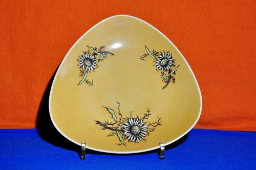 Triangular bowl with silver thistle blossoms 1940s