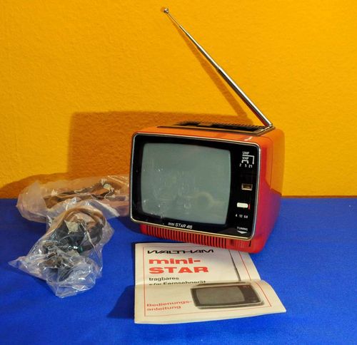 Waltham Mini-Star portable b/w TV 220/12V in red 1970s