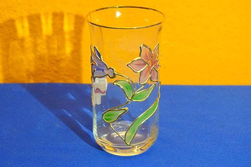 Nagel Design Glas Becher Vase Tiffany Stil mit Blumen