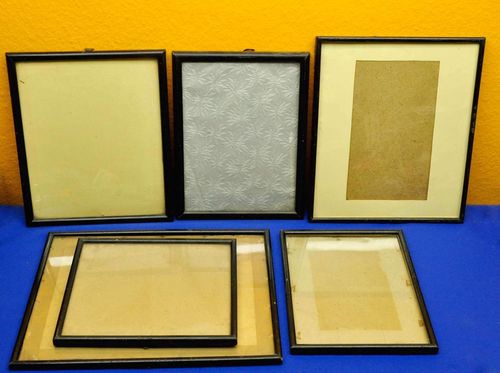 6 black wooden picture frames with glass 1920s