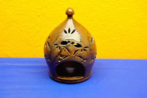 Vintage Ceramic Lantern Brown Handmade