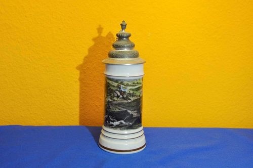Rastal porcelain beer mug with lid hunting motif