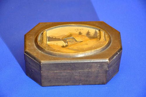 Vintage Holz Schatulle mit Schwarzwald Relief