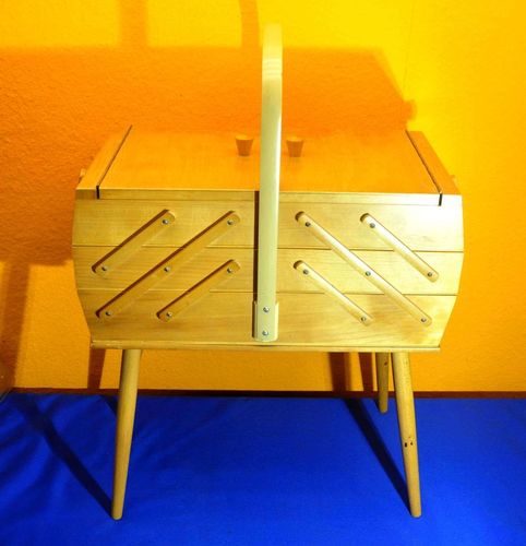 Accordion sewing box wood sewing basket on legs