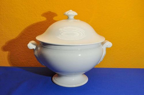 Opaque Sarreguemines Tureen Vintage Ceramic in White