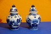 Delft Holland porcelain 2 blue and white lid vases