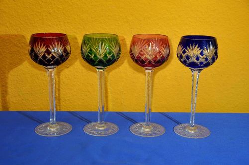 Vintage colored cut to clear crystal 4 Wine Goblet