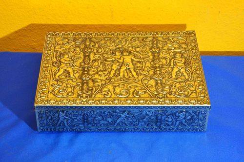 Vintage Large Tin Box Pretty Decorated with Putti