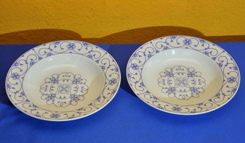 Domestic Porcelain 2 Soup Plates Indian Blue