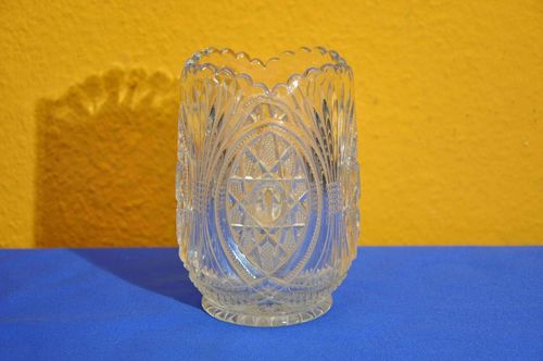 Art Deco Vase Transparent Barrel Shape Pressed Glass