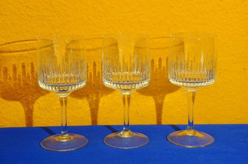 WMF 3 wine glasses Carola notch cut 1960s crystal glass