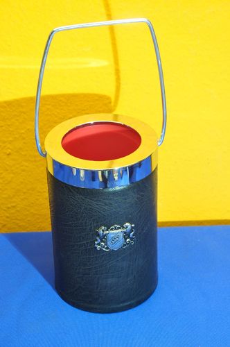 Wine cooler black faux leather chrome coat of arms 1970s