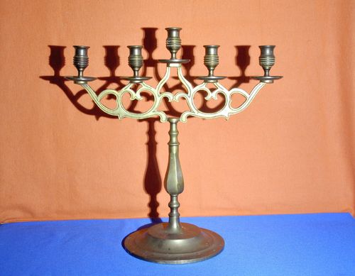 Large 5-flame candelabra made of solid brass, handmade