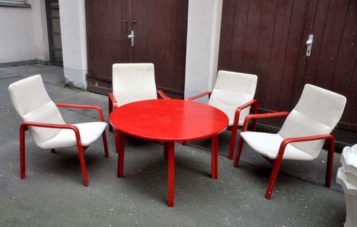 Einzelstück ASKO Lounge Tisch mit Stühlen rot 1979